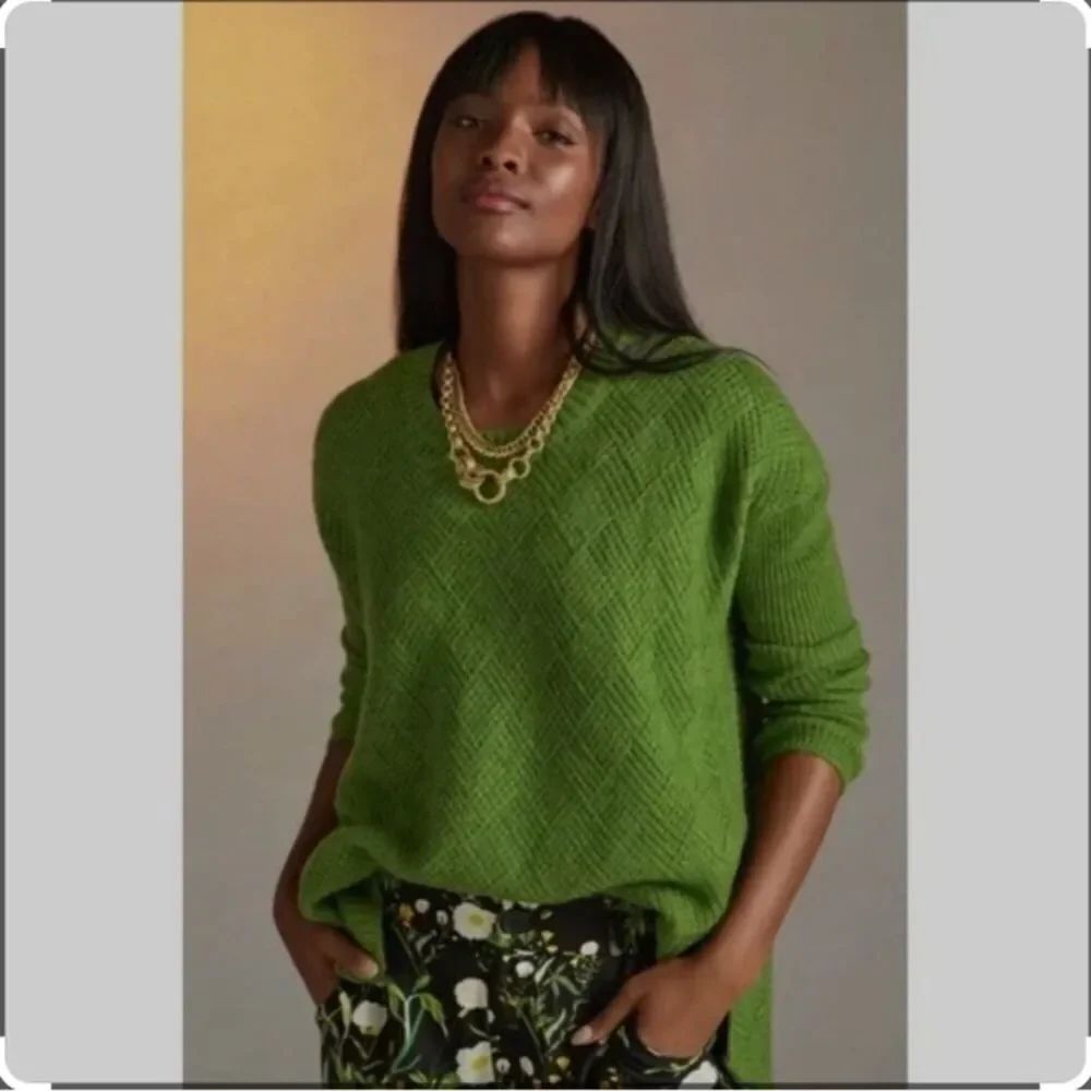 Cabi Green Basket Weave Pullover Sweater 4244